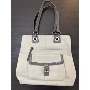 Coach Penelope Ivory & Gray Leather 5 Pocket Tote Purse Handbag F18890